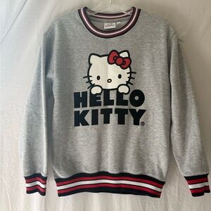 Hello Kitty Grey Sweatshirt with Black, Red & White Striped Trim